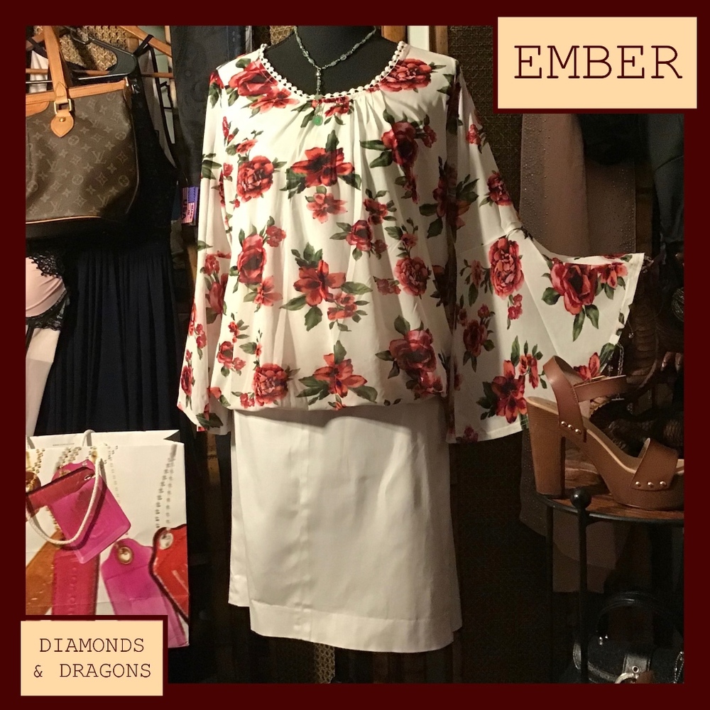 Ember for Anthropologie Floral Bell Sleeve Top